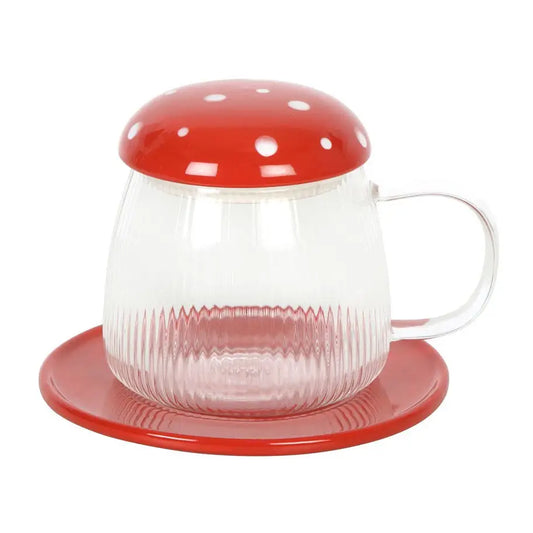 Red Glass Mushroom Mug and Saucer - cup