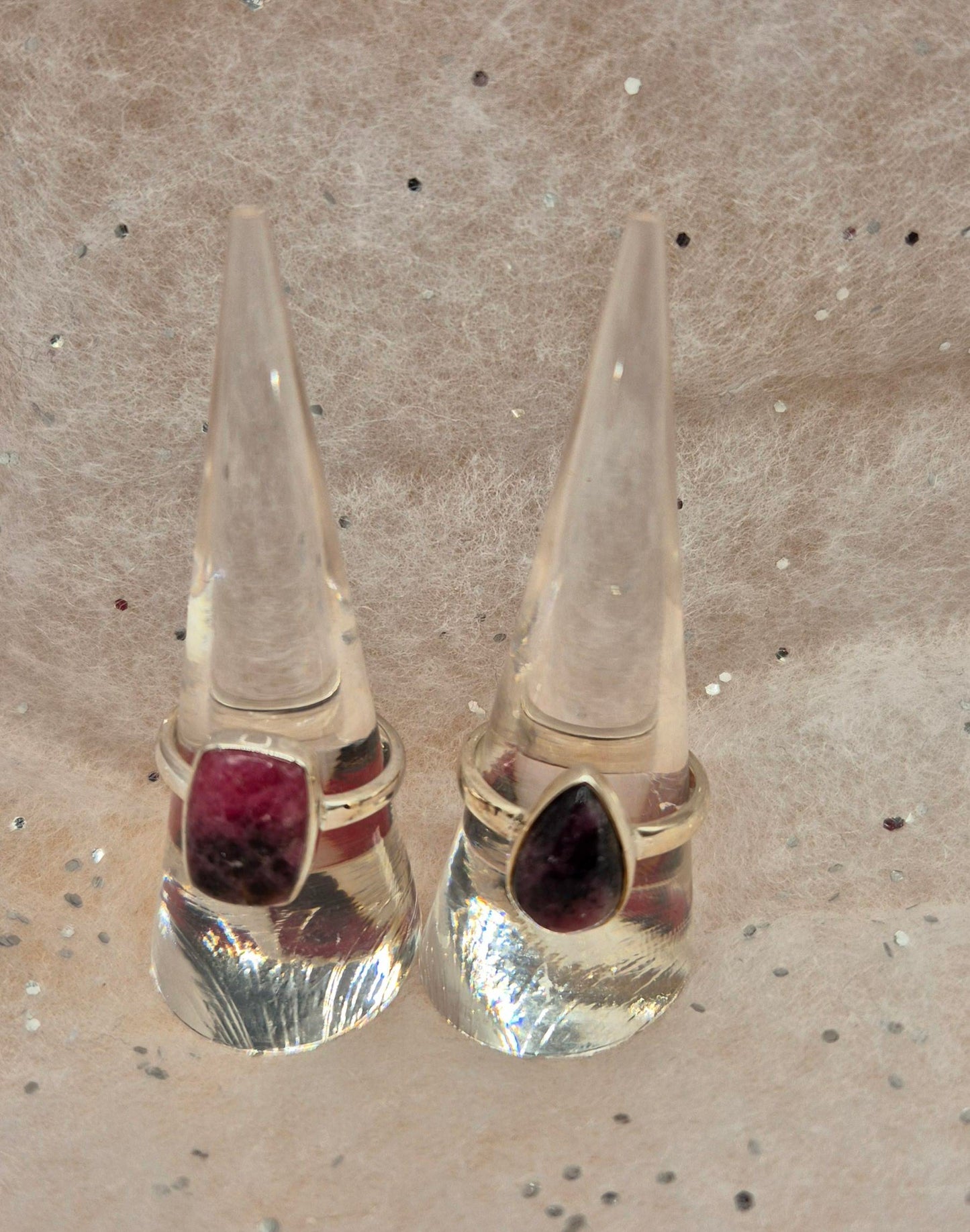 Rhodonite rings - choice of 2- pear or rectangle, sterling silver, 925,