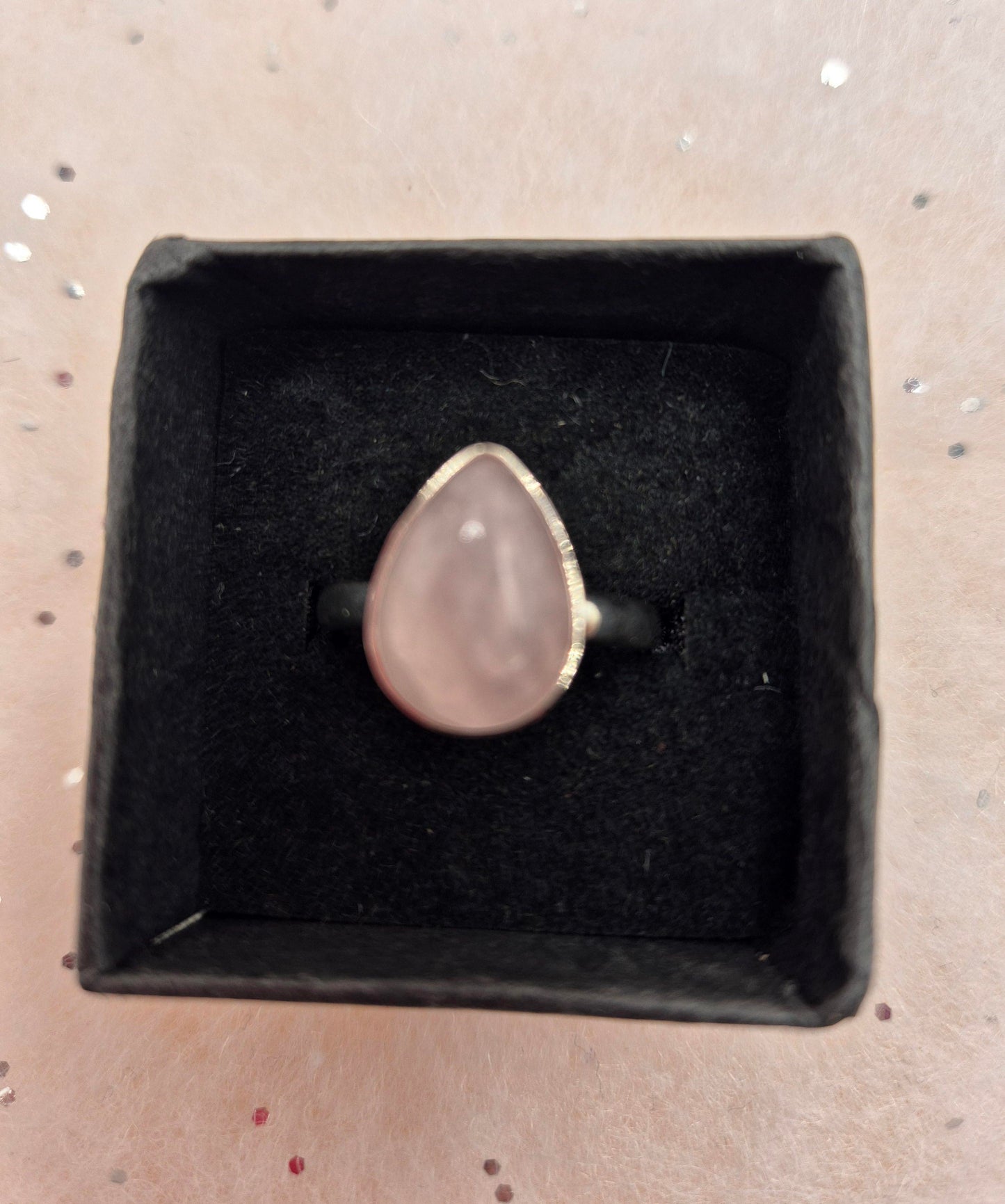 Rose Quartz Sterling Silver Rings, choice of 2, Teardrop Design or round design