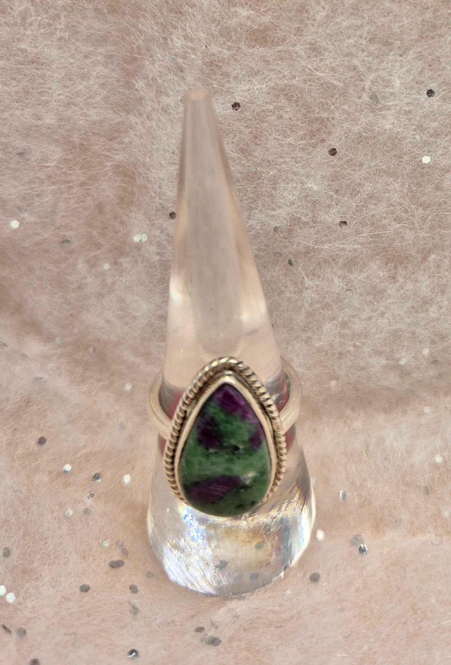 Ruby Zoisite Sterling Silver Rings, choice of 3, Teardrop Design, filigree teardrop or oval design