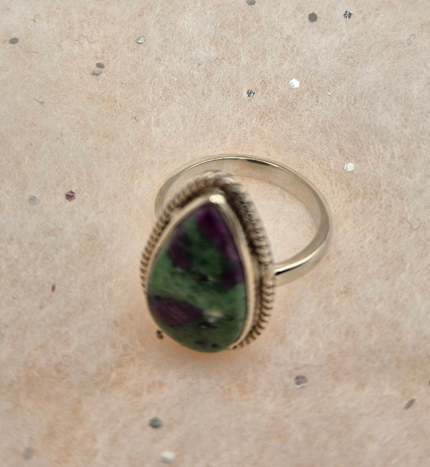 Ruby Zoisite Sterling Silver Rings, choice of 3, Teardrop Design, filigree teardrop or oval design