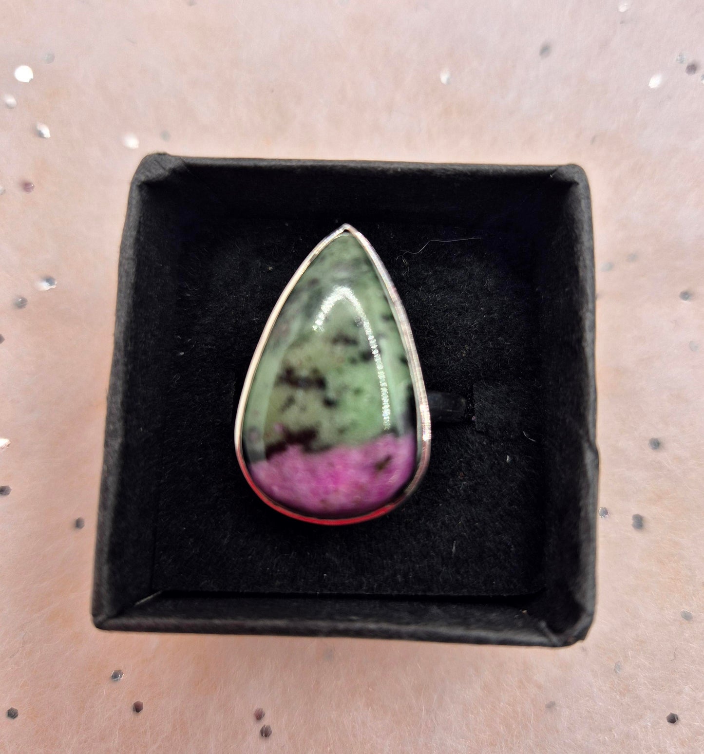 Ruby Zoisite Sterling Silver Rings, choice of 3, Teardrop Design, filigree teardrop or oval design