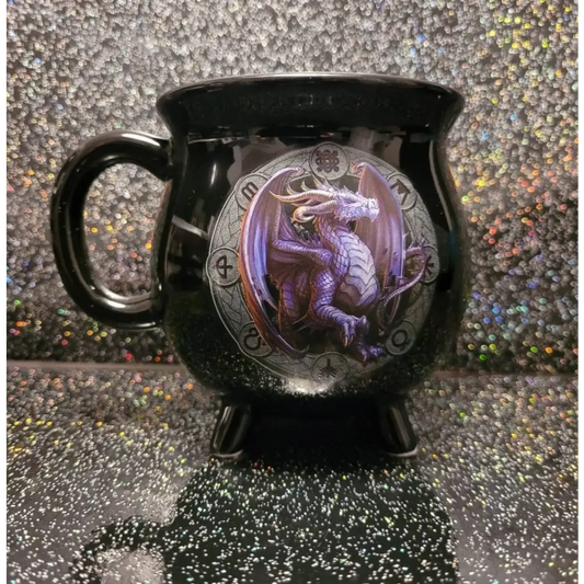 Samhain colour changing cauldron mug by Anne Stokes
