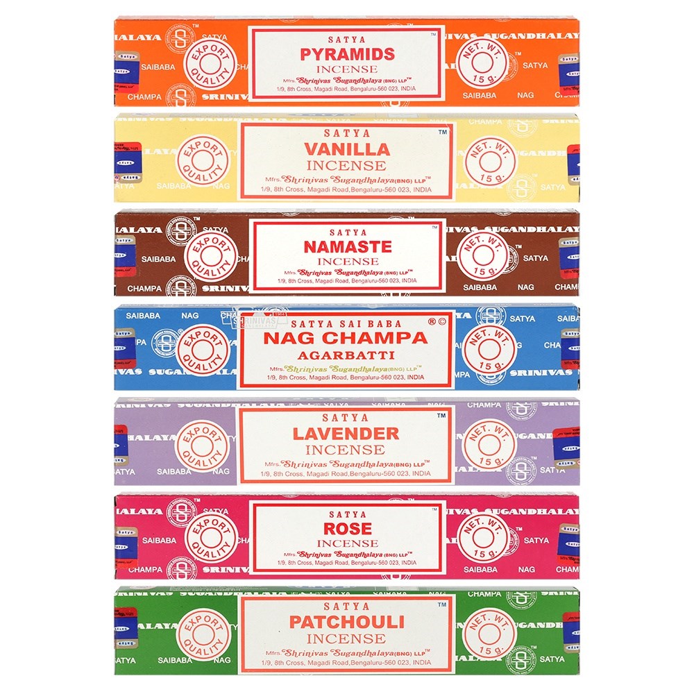 Satya Incense Sticks , Patchouli, Rose, Lavender, Namaste, Vanilla, Pyramids