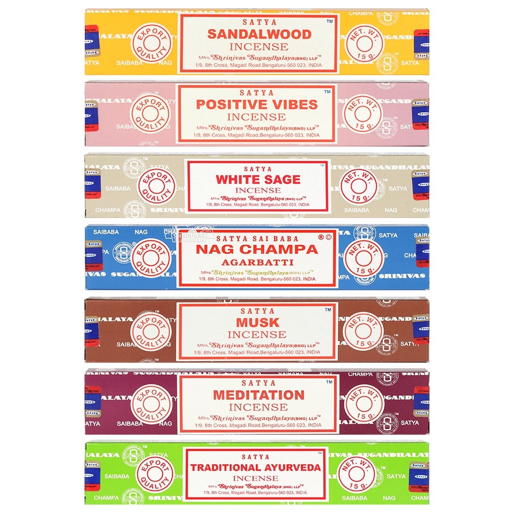 Satya Incense Sticks - Meditation,Traditional, Ayurveda, Positive Vibes, Musk, Sandalwood, White Sage and Nag Champa