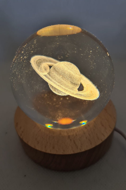 Saturn Engraved 60mm Orb with light stand Saturn Sphere Saturn Crystal Ball.