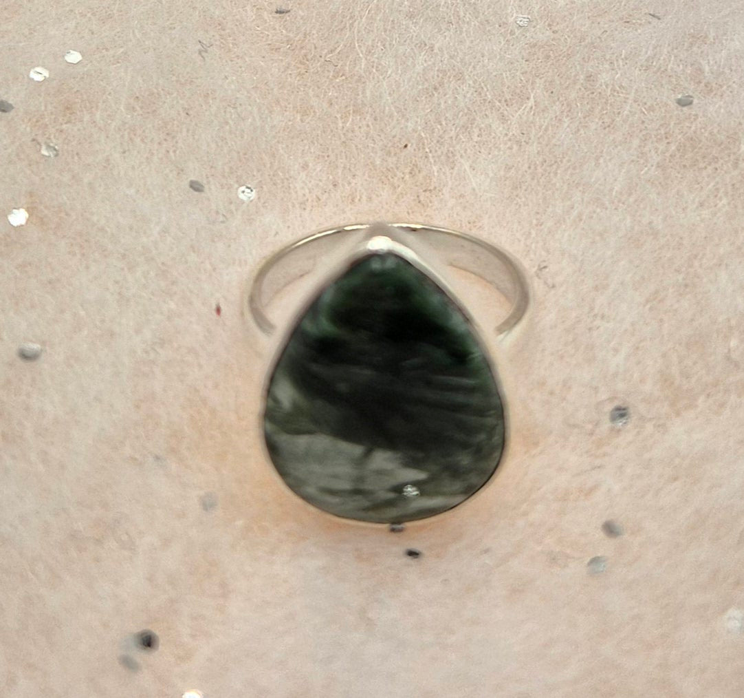 Rare Seraphinite silver rings - choice of 2 - teardrop or square