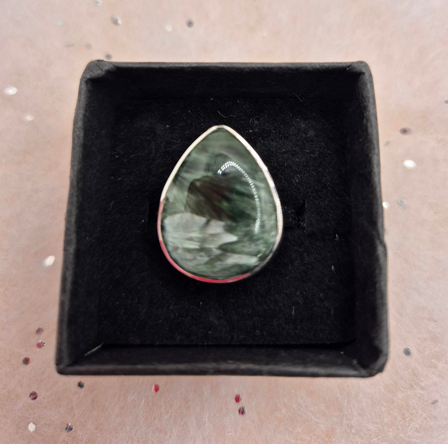 Rare Seraphinite silver rings - choice of 2 - teardrop or square