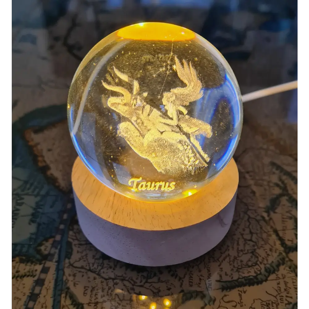 Taurus Zodiac Engraved 60mm Orb with light stand Taurus Sphere Taurus Crystal Ball. - led lamp