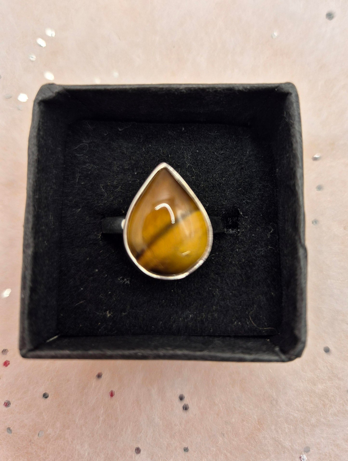 Tiger Eye Sterling Silver Rings, choice of 3, Square or 2 teardrop designs