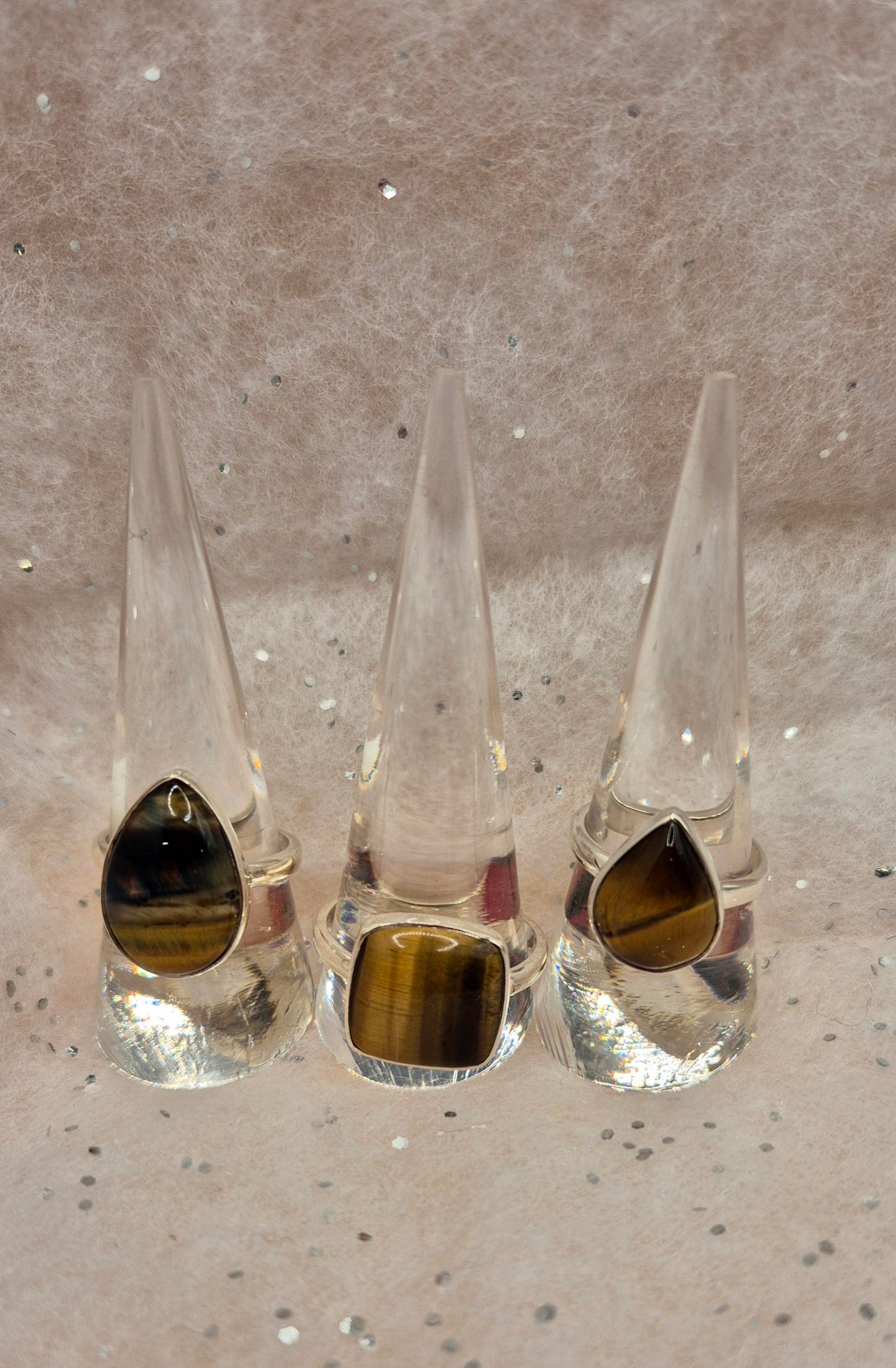 Tiger Eye Sterling Silver Rings, choice of 3, Square or 2 teardrop designs