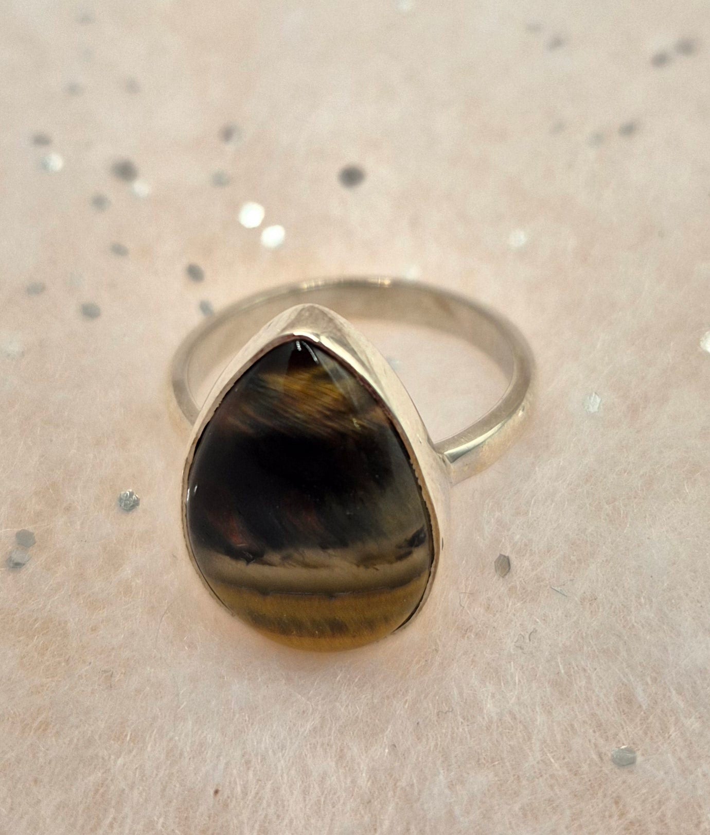 Tiger Eye Sterling Silver Rings, choice of 3, Square or 2 teardrop designs