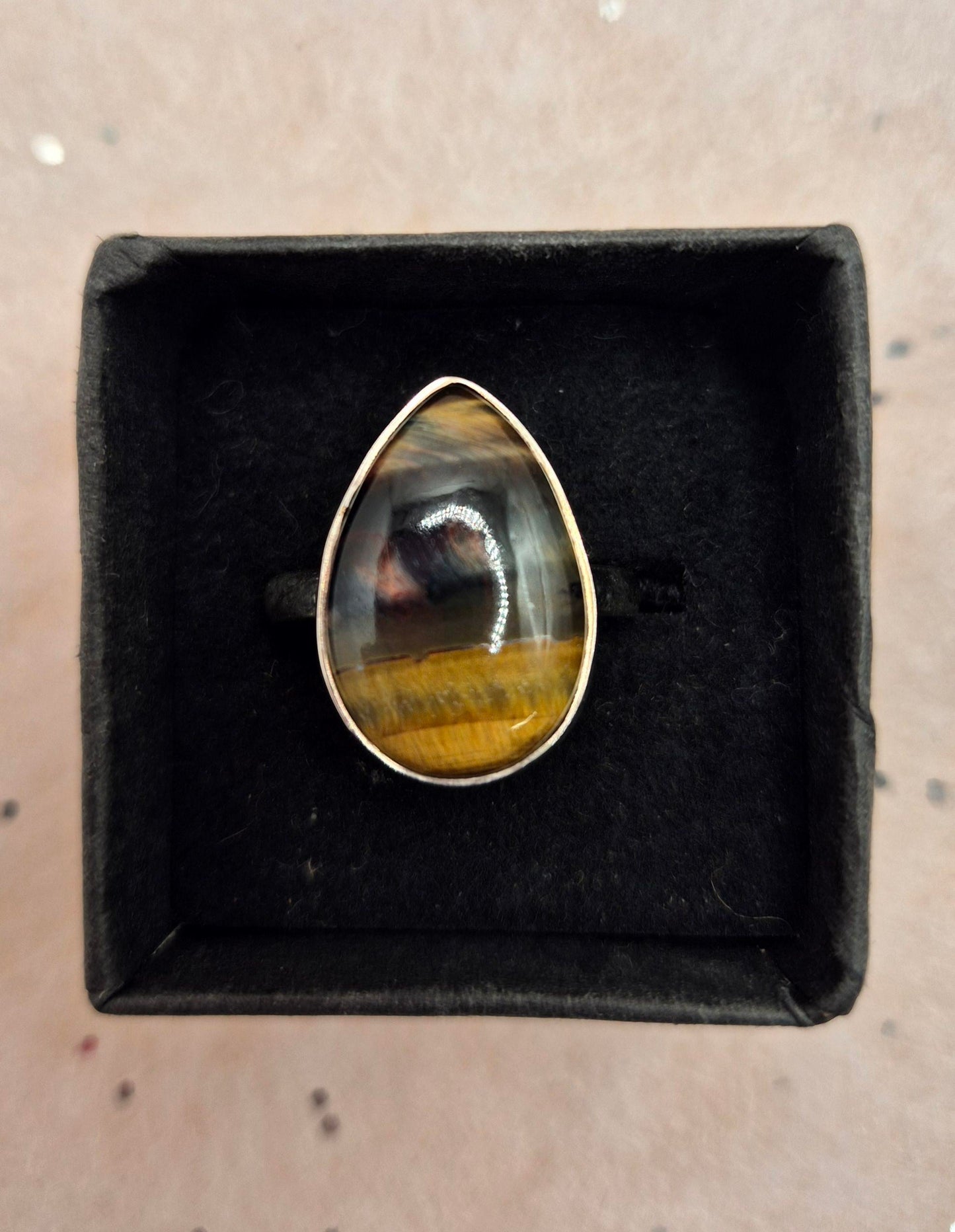 Tiger Eye Sterling Silver Rings, choice of 3, Square or 2 teardrop designs