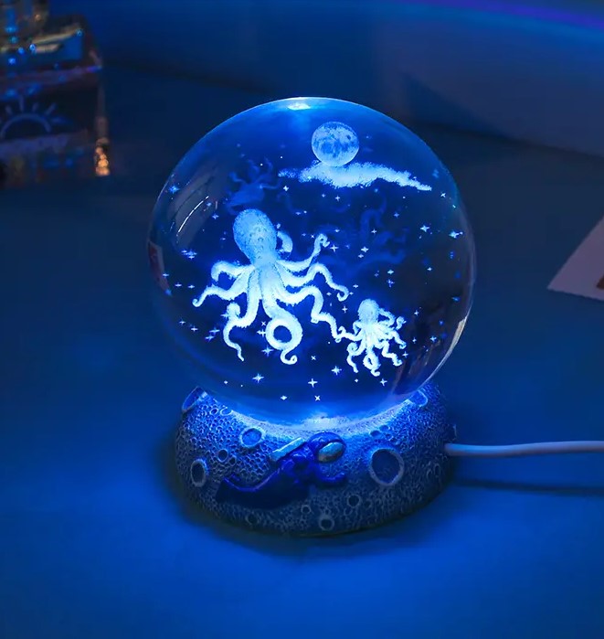 Octopus, Turtle, Clown Fish and  Coral LED orbs with colour changing bases