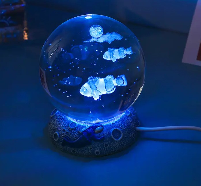 Octopus, Turtle, Clown Fish and  Coral LED orbs with colour changing bases