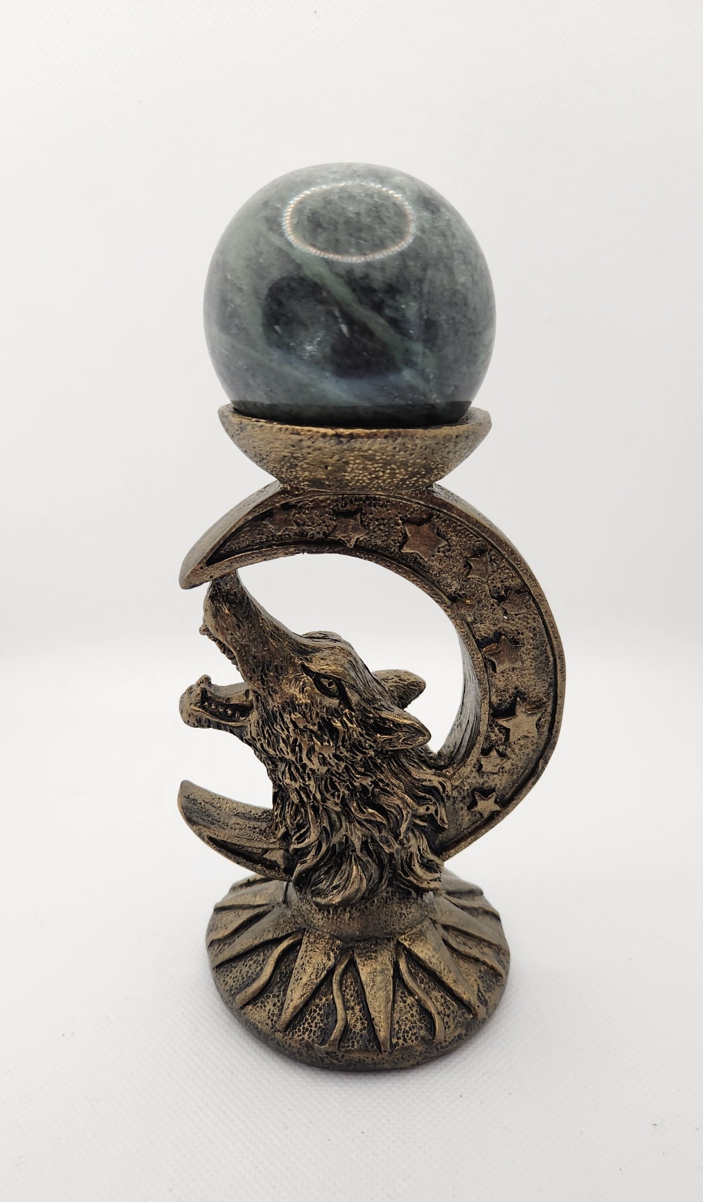 Bronze Coloured Wolf Sphere Holder Wolf Sphere Stand 130mm high 60mm depth