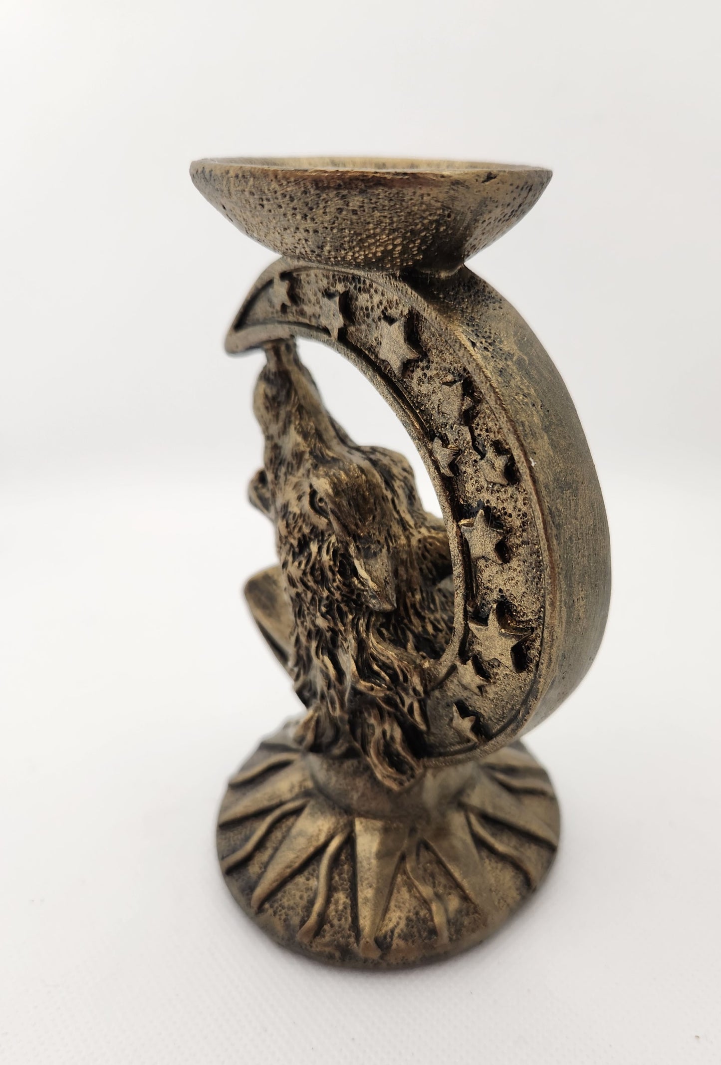 Bronze Coloured Wolf Sphere Holder Wolf Sphere Stand 130mm high 60mm depth