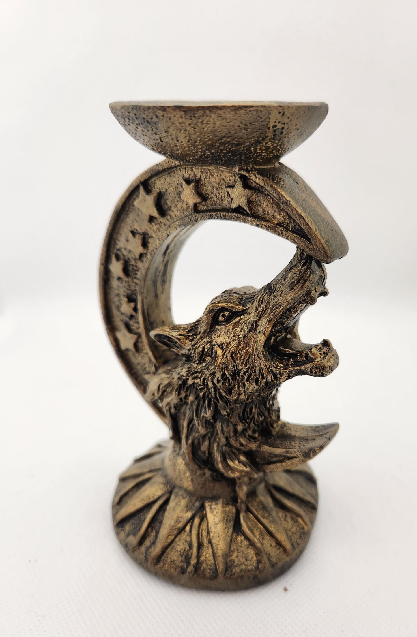 Bronze Coloured Wolf Sphere Holder Wolf Sphere Stand 130mm high 60mm depth