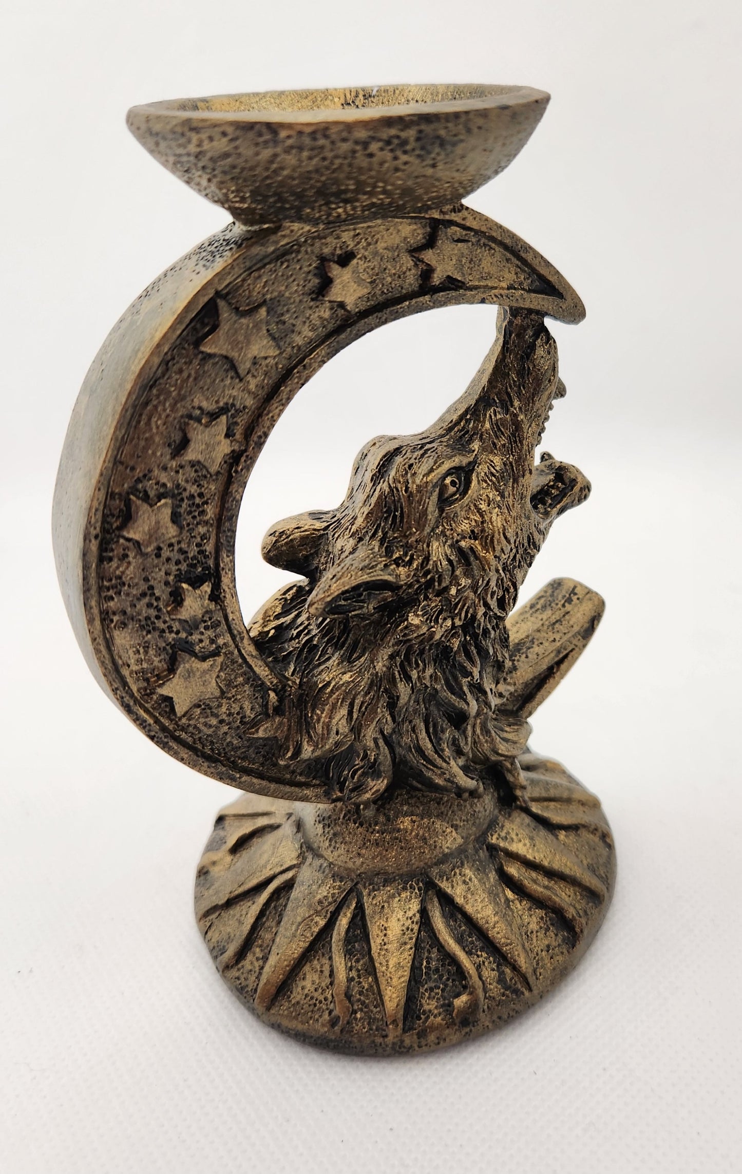 Bronze Coloured Wolf Sphere Holder Wolf Sphere Stand 130mm high 60mm depth