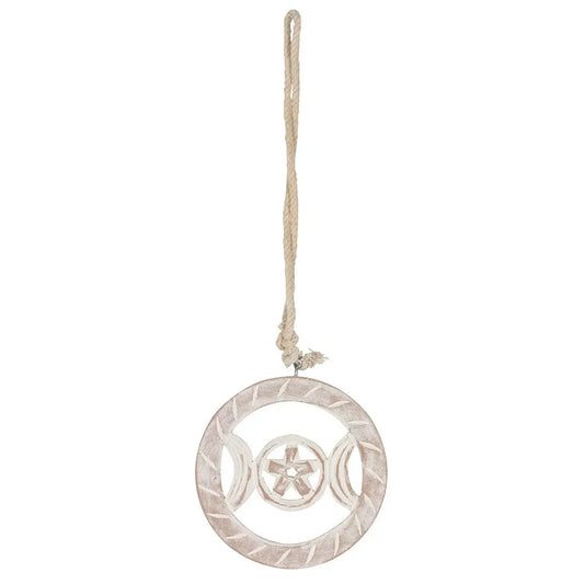 White Wooden Hanging Triple Moon Plaque - plaque