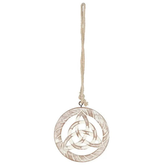 White Wooden Hanging Triquetra - plaque