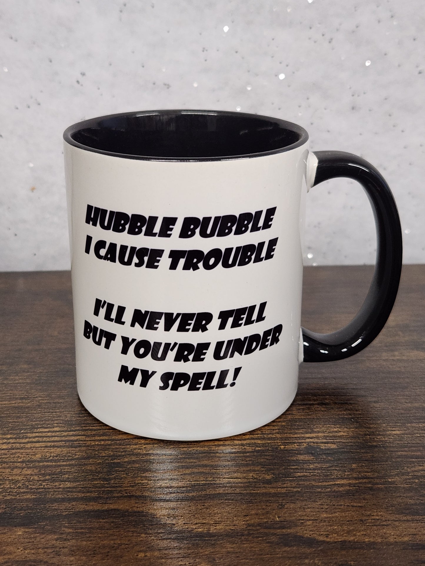 Friendly Witch on a Broom Mug with Poem, boho, gothic, pagan