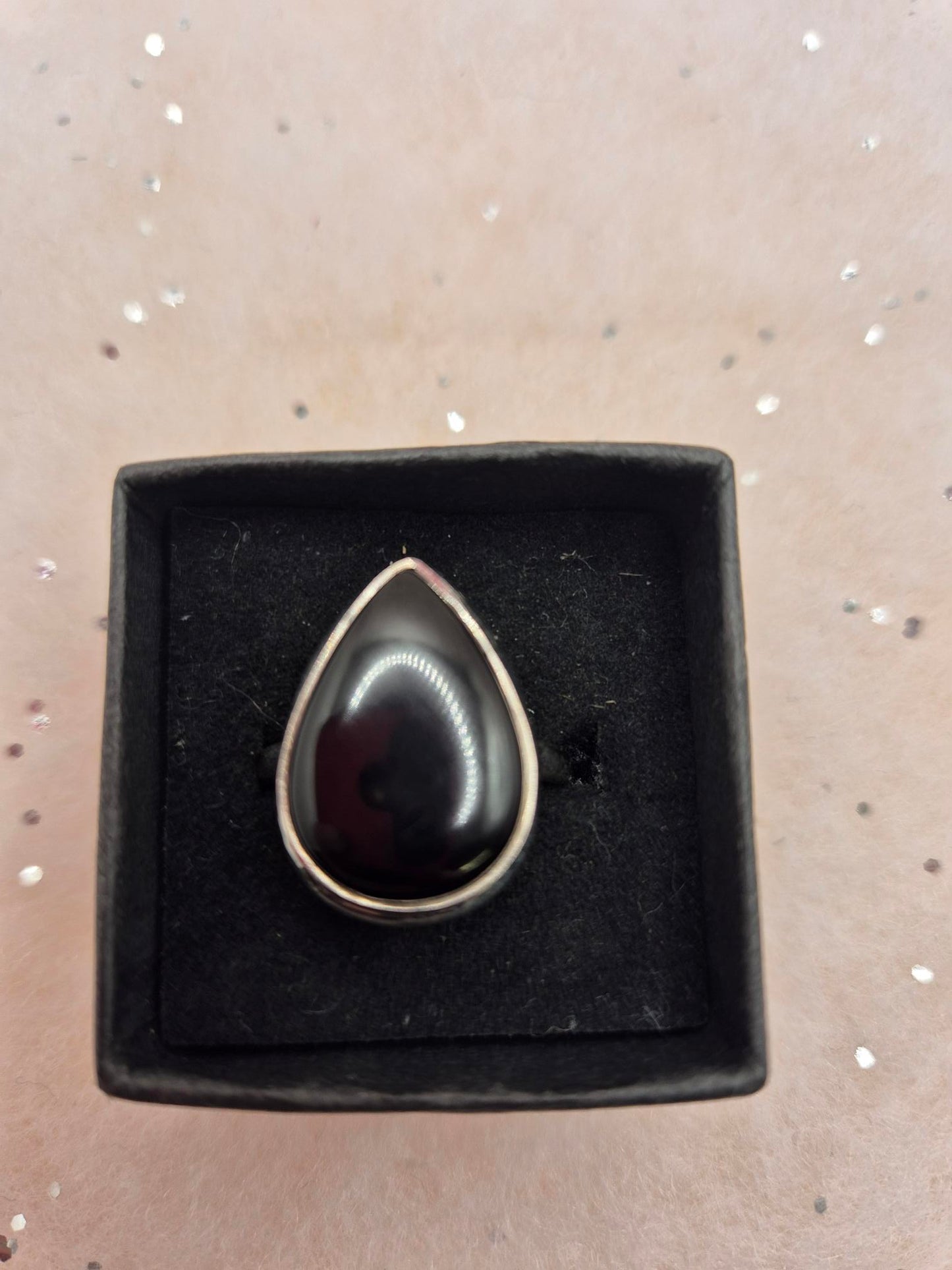 Whitby Jet Sterling Silver Rings, choice of 3,  Teardrop Design or 2 oval designs