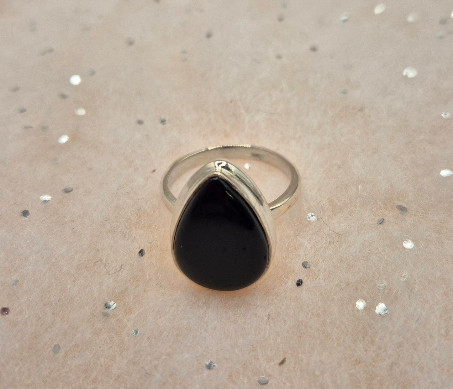 Whitby Jet Sterling Silver Rings, choice of 3,  Teardrop Design or 2 oval designs