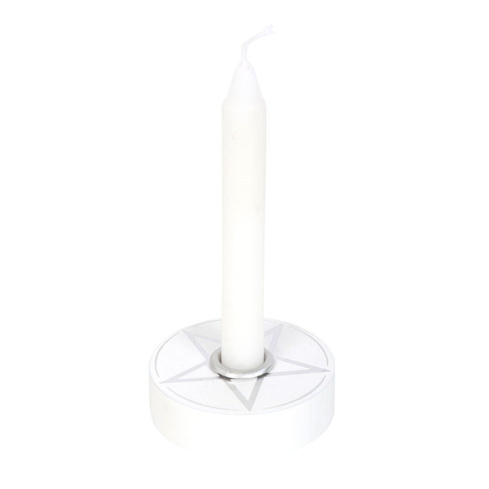 WHITE PENTAGRAM SPELL CANDLE HOLDER