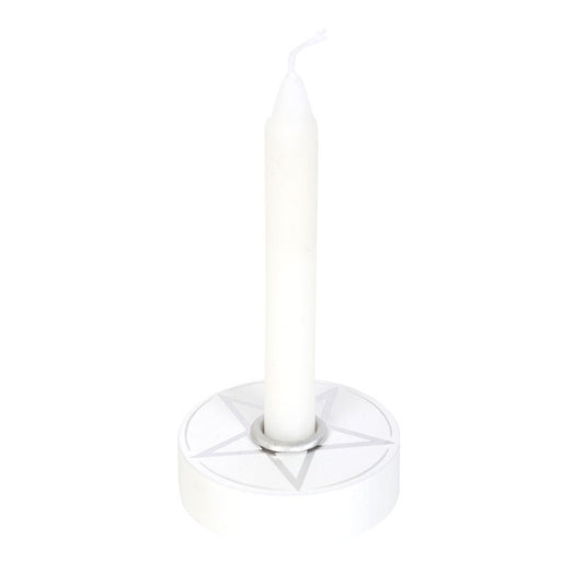 WHITE PENTAGRAM SPELL CANDLE HOLDER