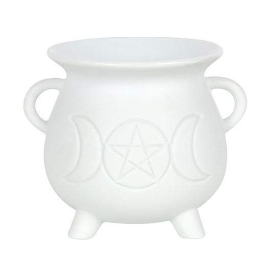 WHITE TRIPLE MOON CAULDRON OIL BURNER