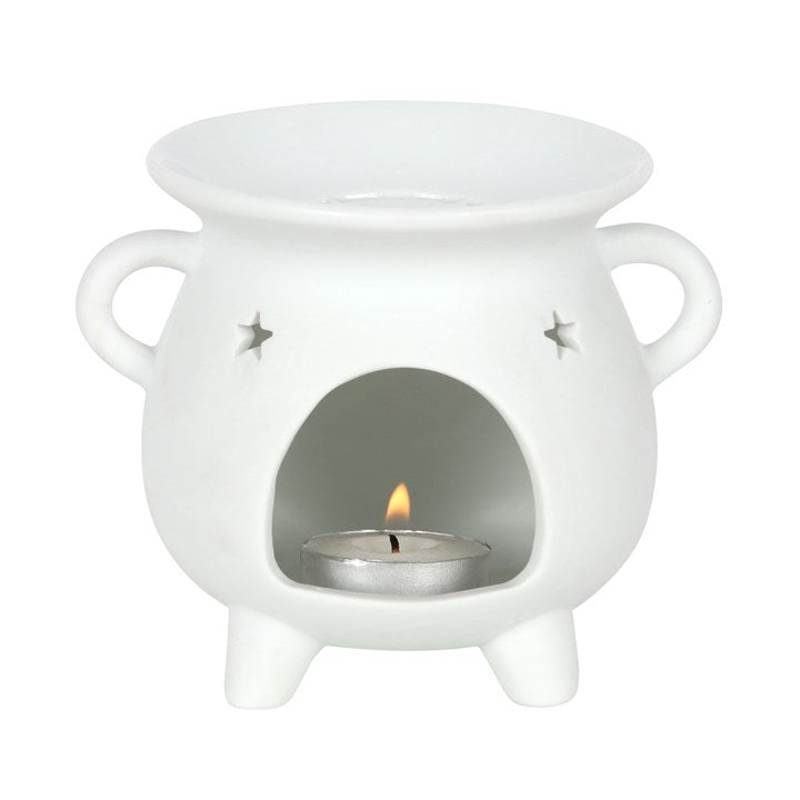 WHITE TRIPLE MOON CAULDRON OIL BURNER