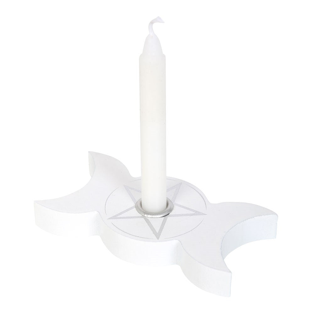 WHITE TRIPLE MOON SPELL CANDLE HOLDER