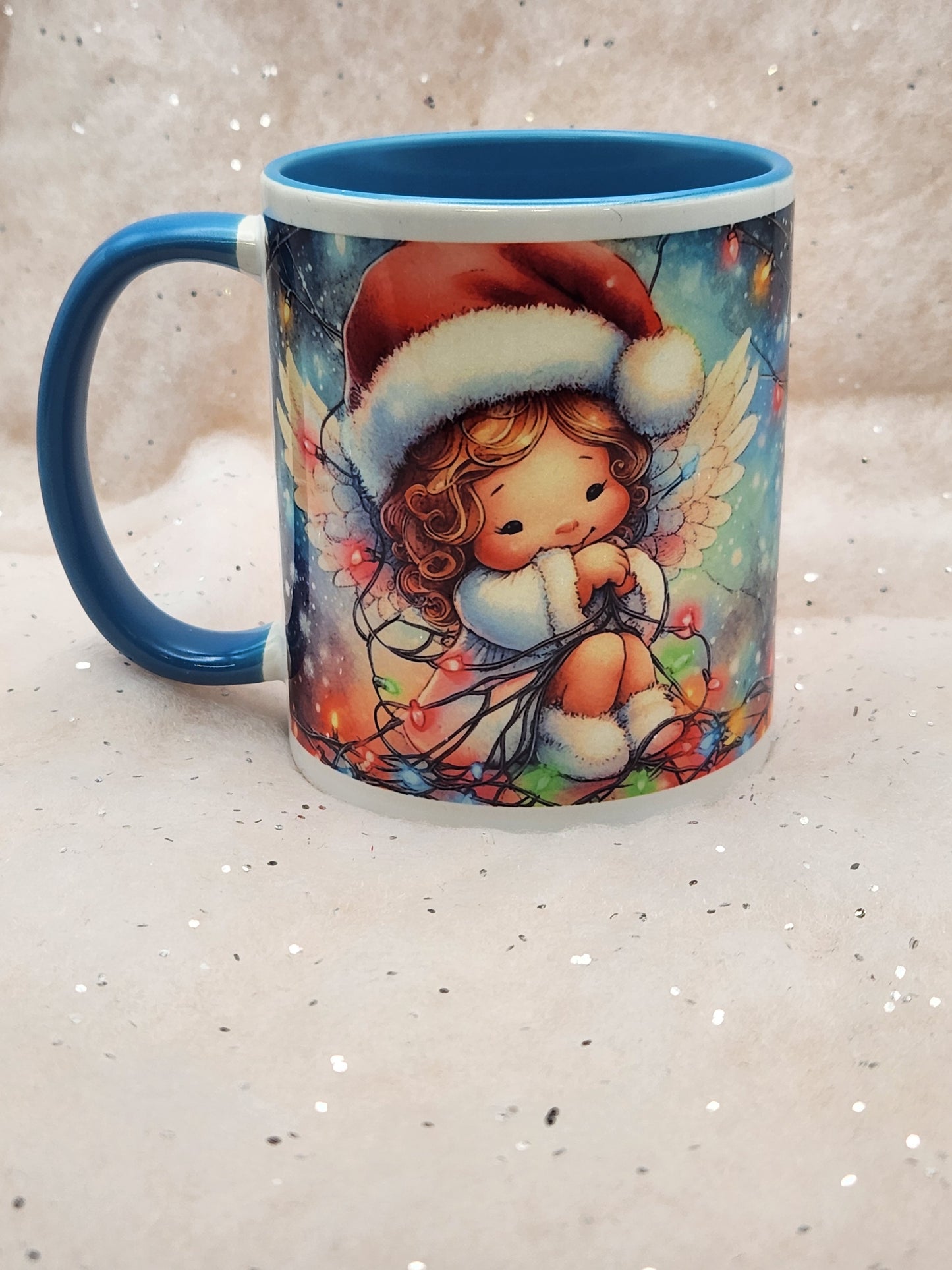 Cute Christmas Fairy Mug - blue handle and blue inner