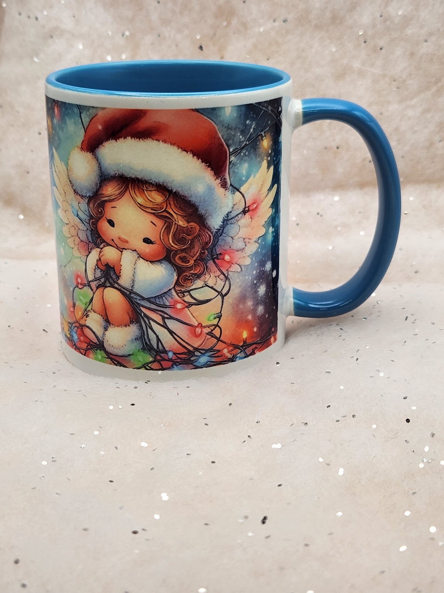 Cute Christmas Fairy Mug - blue handle and blue inner