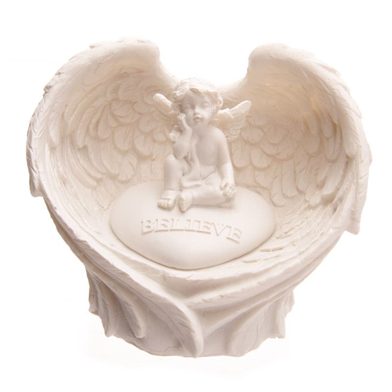 Hope Dream Love Believe LED Angel Wings Cherub Stone