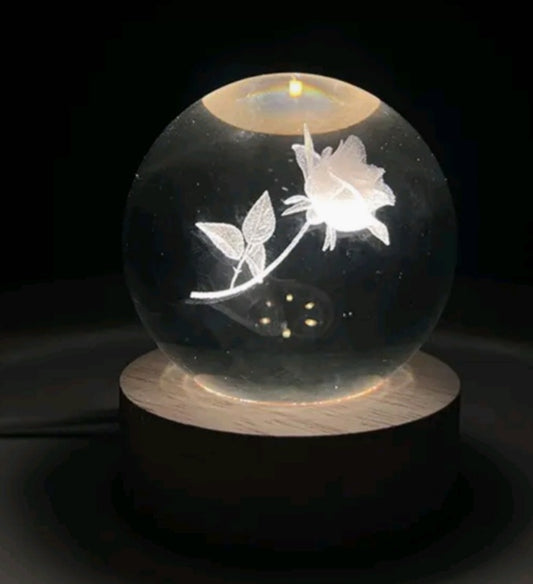 Flower Engraved 60mm Orb with light stand, Flower Sphere, Flower Crystal Ball.