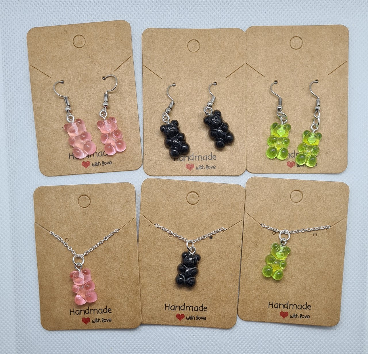 Gummy Bear earrings and necklace set, Gummy Bear earrings, Pink Gummy Bear, Black Gummy Bear, Green Gummy Bear