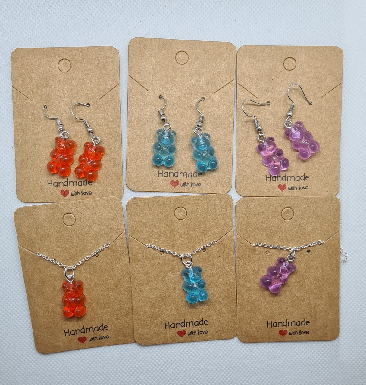 Gummy Bear earrings and necklace set, Gummy Bear earrings, Red Gummy Bear, Purple Gummy Bear, Blue Gummy Bear