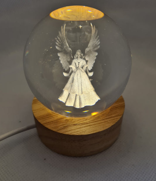 Guardian Angel Engraved 60mm Orb with light stand, Angel Sphere, Angel  Crystal Ball.