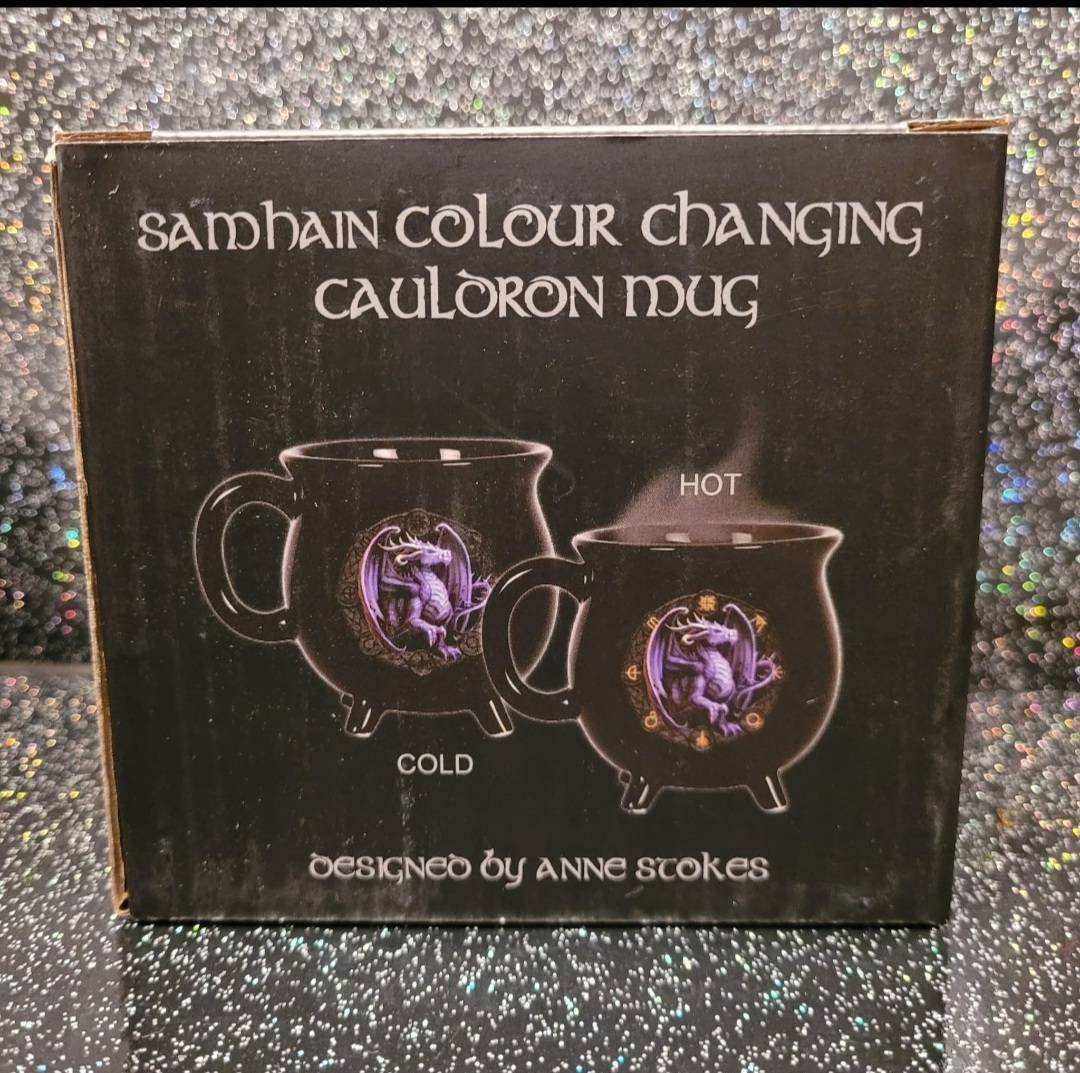 Samhain colour changing cauldron mug by Anne Stokes