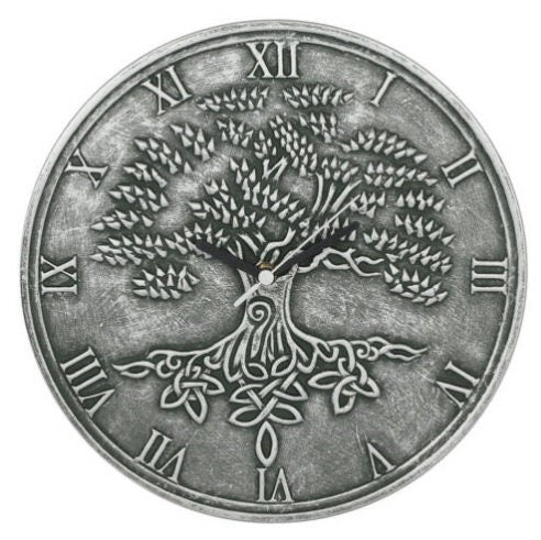 Tree of Life Terracotta Clock - 12" in Silver