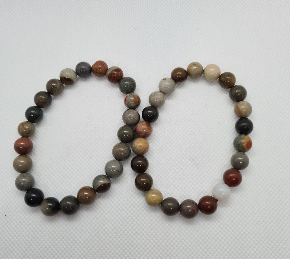 Lovely Polychrome Jasper 8mm elasticated beaded gemstone bracelet