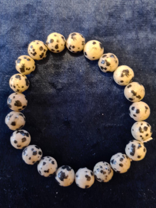 Dalmation Jasper  8 mm beaded gemstone  bracelet