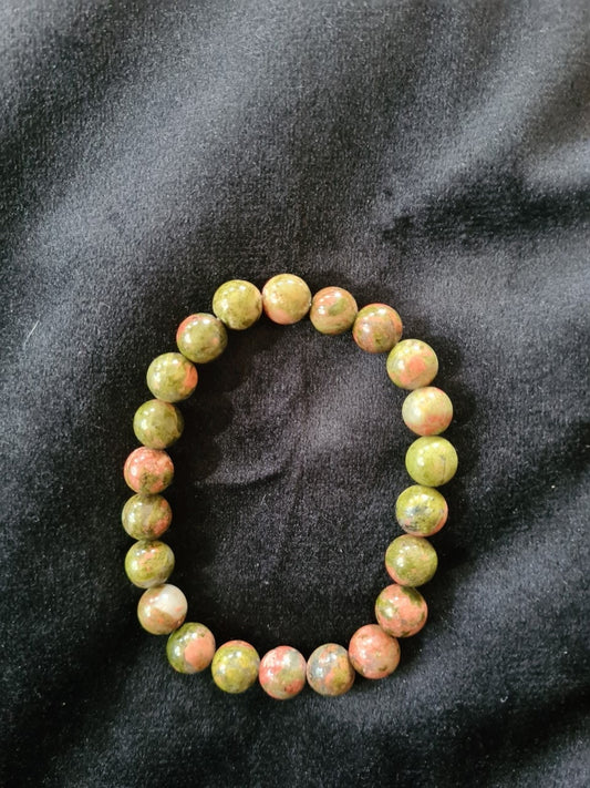 Unakite 8mm gemstone beaded bracelet