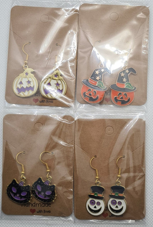 Halloween pumpkin earrings Halloween scary cat earrings