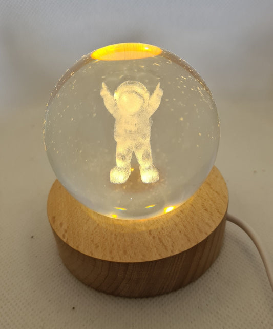 Astronaut Engraved 60mm Orb with light stand, Astronaut Sphere, Astronaut Crystal Ball.