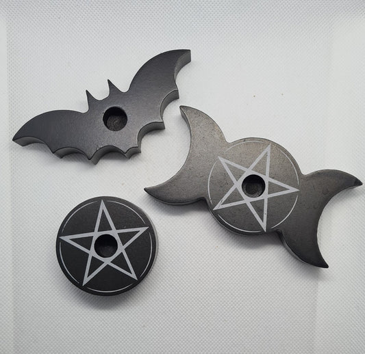 Spell Candle Holder, Bat Spell Candle Holder, Pentagram Spell Candle Holder, Triple moon Spell candle Holder