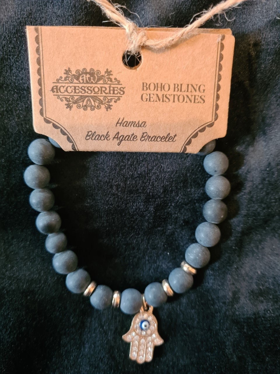 Gemstone Bracelet - Hamsa Black Agate