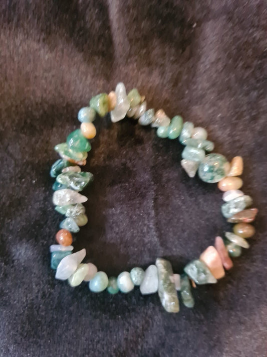 Moss Agate Chip Stone Bracelet